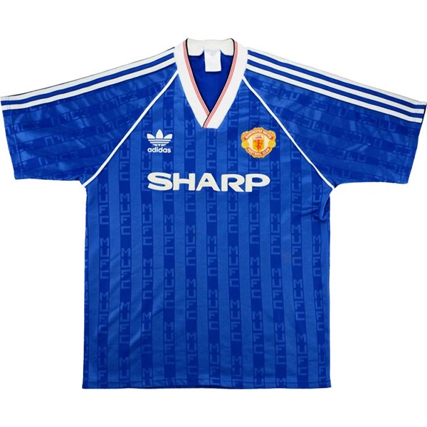 Ausweichtrikot Thailand Manchester United Retro 1988 1990 Blau Günstige Fußballtrikots